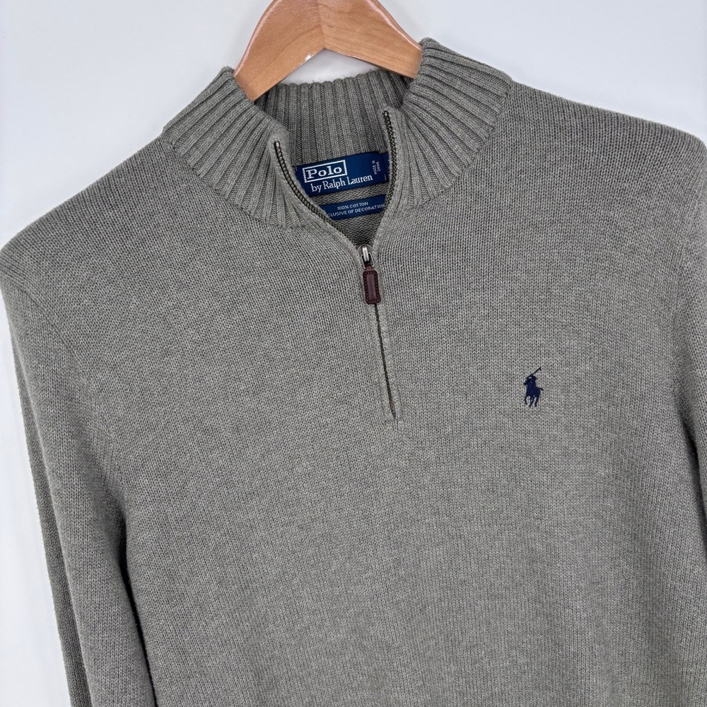 Polo Ralph Lauren Cotton 1/4 Zip Mock Neck Sweater Mens Large Grey Pullover
